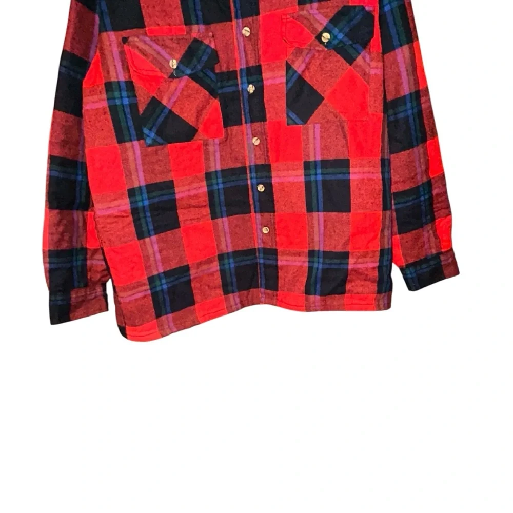 Midwest Clothing Mens Flannel Shacket Shirt Jacket Red Plaid 16-16½‎ Large Vtg